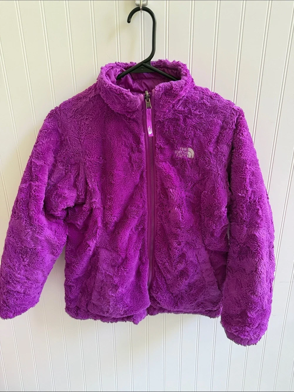 (346)The North Face Girls' Purple Quilted Insulated Puffer Jacket reversible